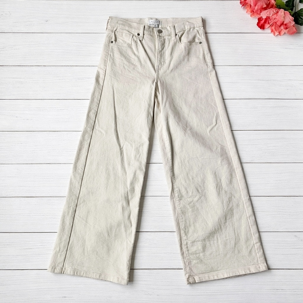 Banana Republic Wide-Leg High-Rise Jeans 28/6 Tall Cropped Cream Ecru Stretch